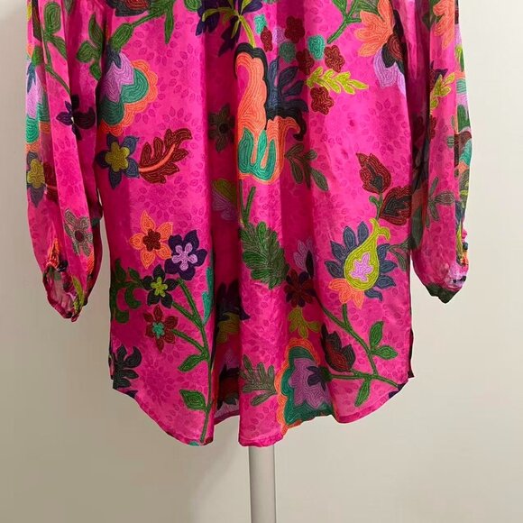 NWOT Johnny Was Martijn Silk Long Sleeves Pink Button Blouse Shirt Size S - Picture 7 of 16